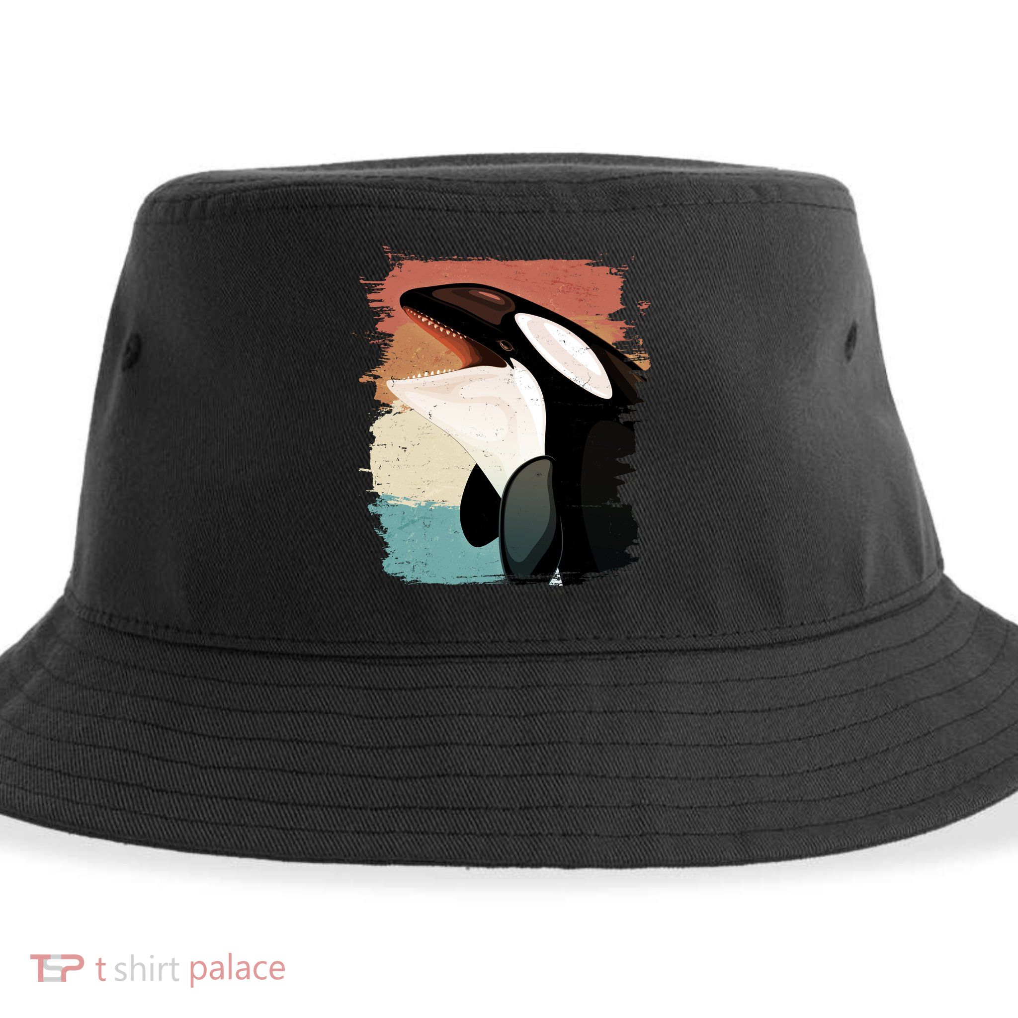 Distressed Retro Colors Orca Killer Whale Sustainable Bucket Hat