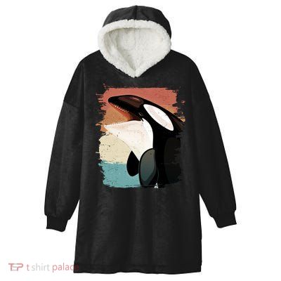 Distressed Retro Colors Orca Killer Whale Hooded Wearable Blanket