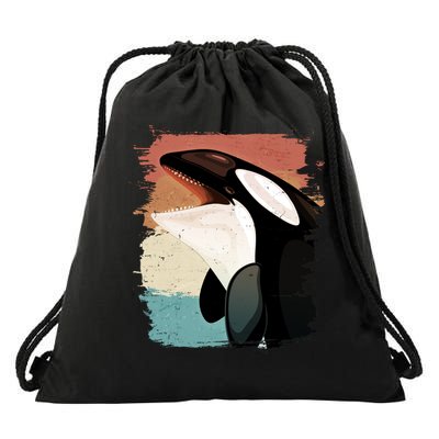 Distressed Retro Colors Orca Killer Whale Drawstring Bag