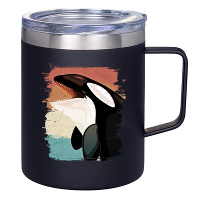 Distressed Retro Colors Orca Killer Whale 12oz Stainless Steel Coffee Mug