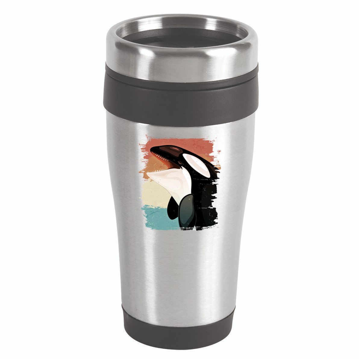 Distressed Retro Colors Orca Killer Whale 16oz Travel Tumbler