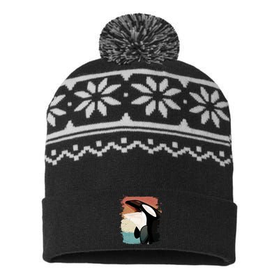 Distressed Retro Colors Orca Killer Whale USA-Made Snowflake Beanie