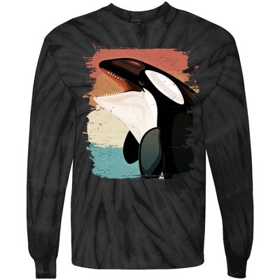 Distressed Retro Colors Orca Killer Whale Tie-Dye Long Sleeve Shirt
