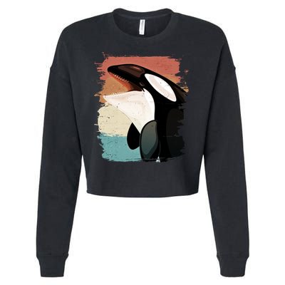 Distressed Retro Colors Orca Killer Whale Cropped Pullover Crew