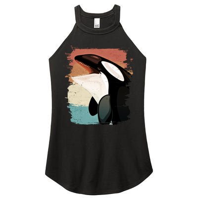 Distressed Retro Colors Orca Killer Whale Women's Perfect Tri Rocker Tank