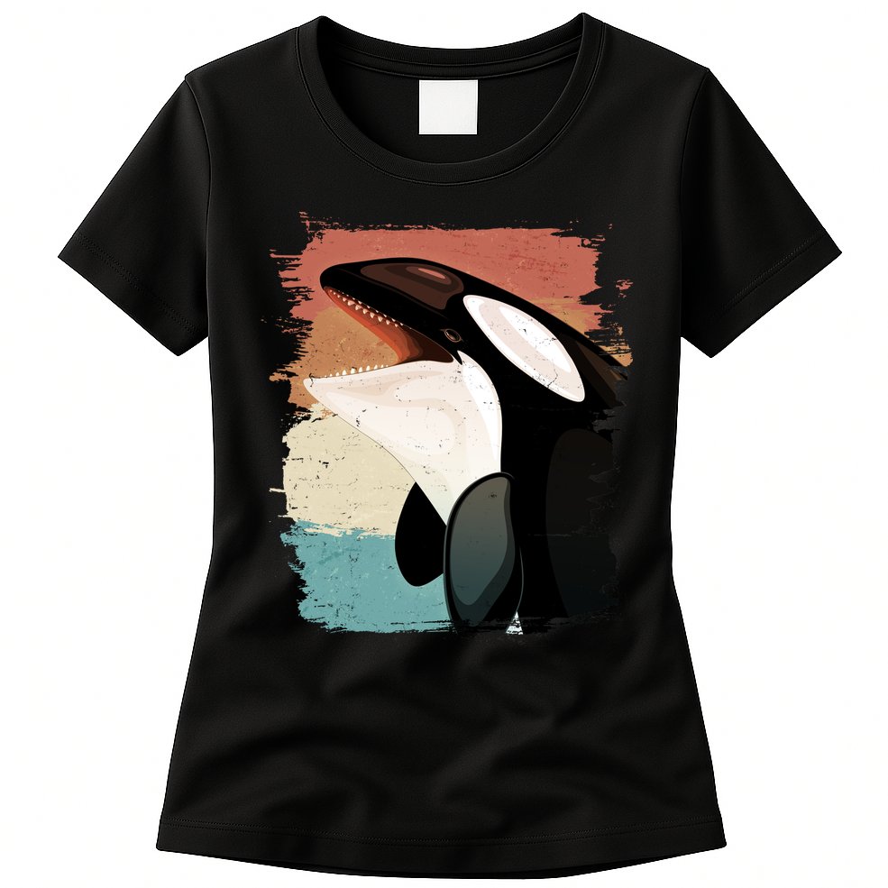 Distressed Retro Colors Orca Killer Whale Womens T-Shirt