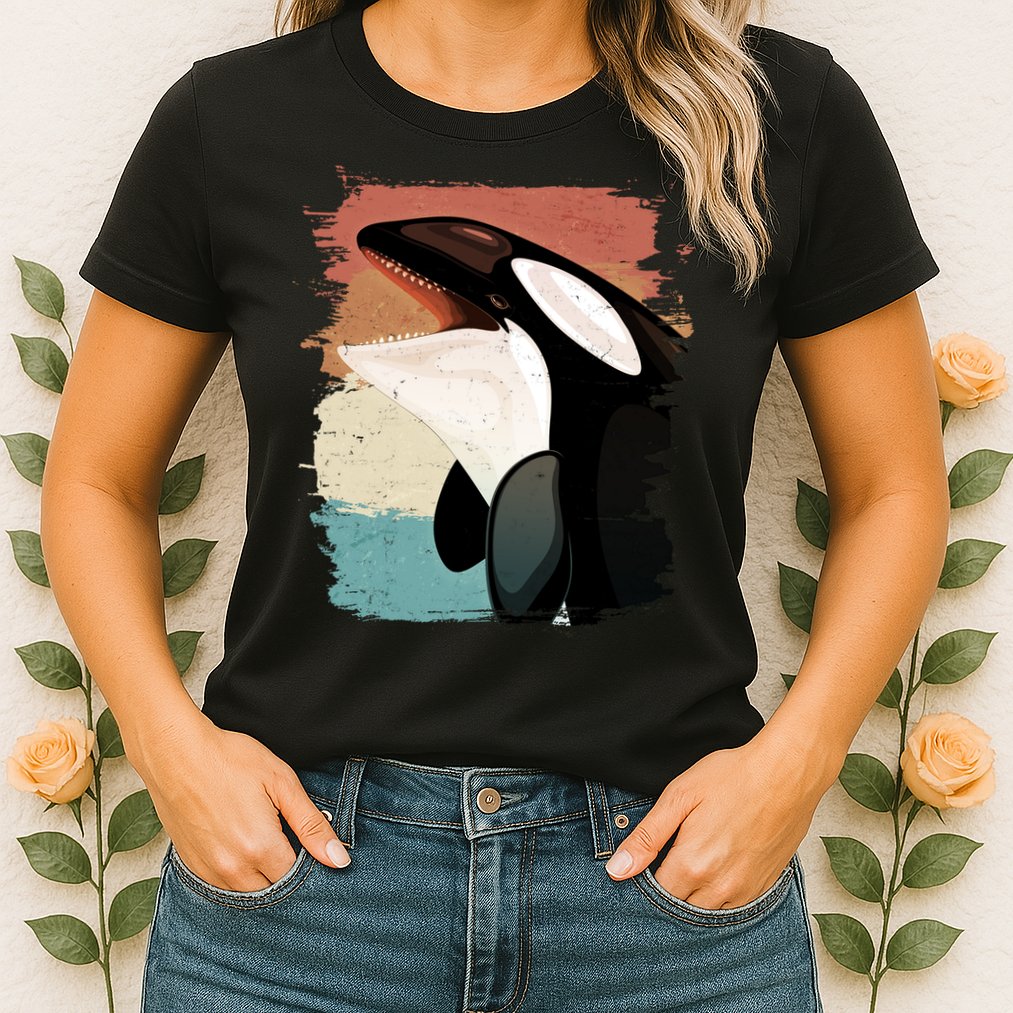 Distressed Retro Colors Orca Killer Whale Womens T-Shirt