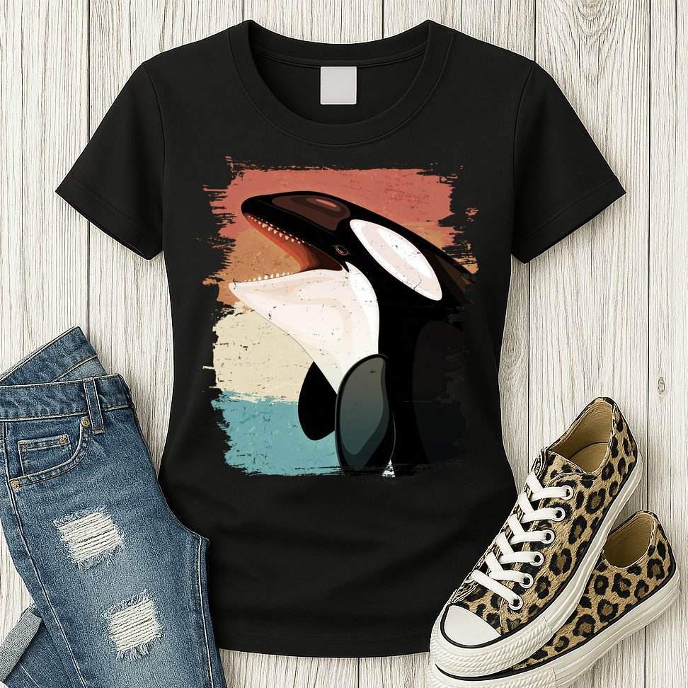 Distressed Retro Colors Orca Killer Whale Womens T-Shirt