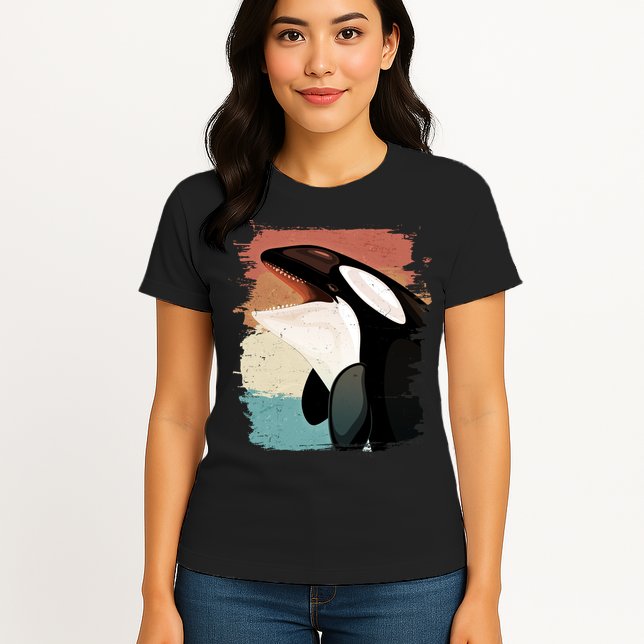Distressed Retro Colors Orca Killer Whale Womens T-Shirt