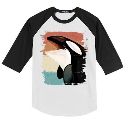 Distressed Retro Colors Orca Killer Whale Kids Colorblock Raglan Jersey
