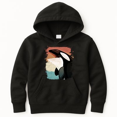 Distressed Retro Colors Orca Killer Whale Kids Hoodie