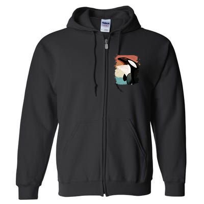 Distressed Retro Colors Orca Killer Whale Full Zip Hoodie