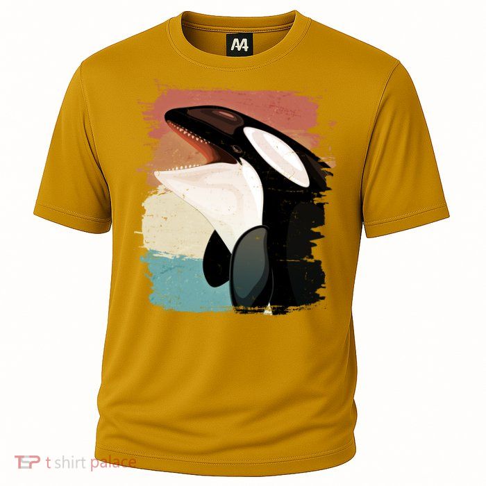 Distressed Retro Colors Orca Killer Whale Performance Shirt