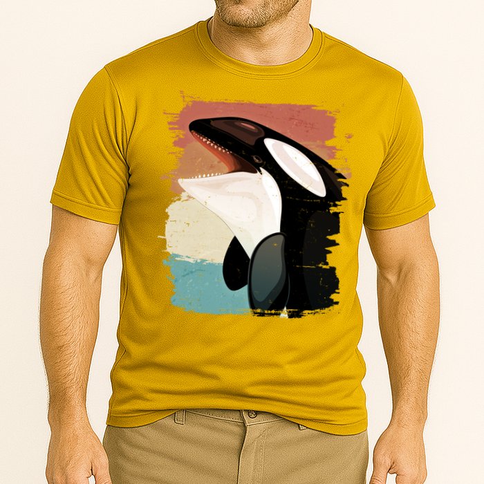 Distressed Retro Colors Orca Killer Whale Performance Shirt