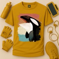Distressed Retro Colors Orca Killer Whale Performance Shirt