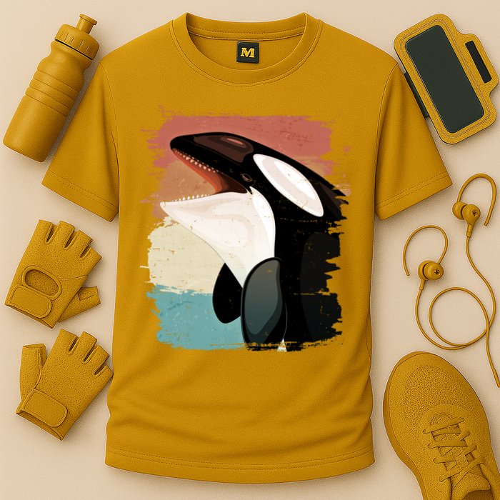 Distressed Retro Colors Orca Killer Whale Performance Shirt
