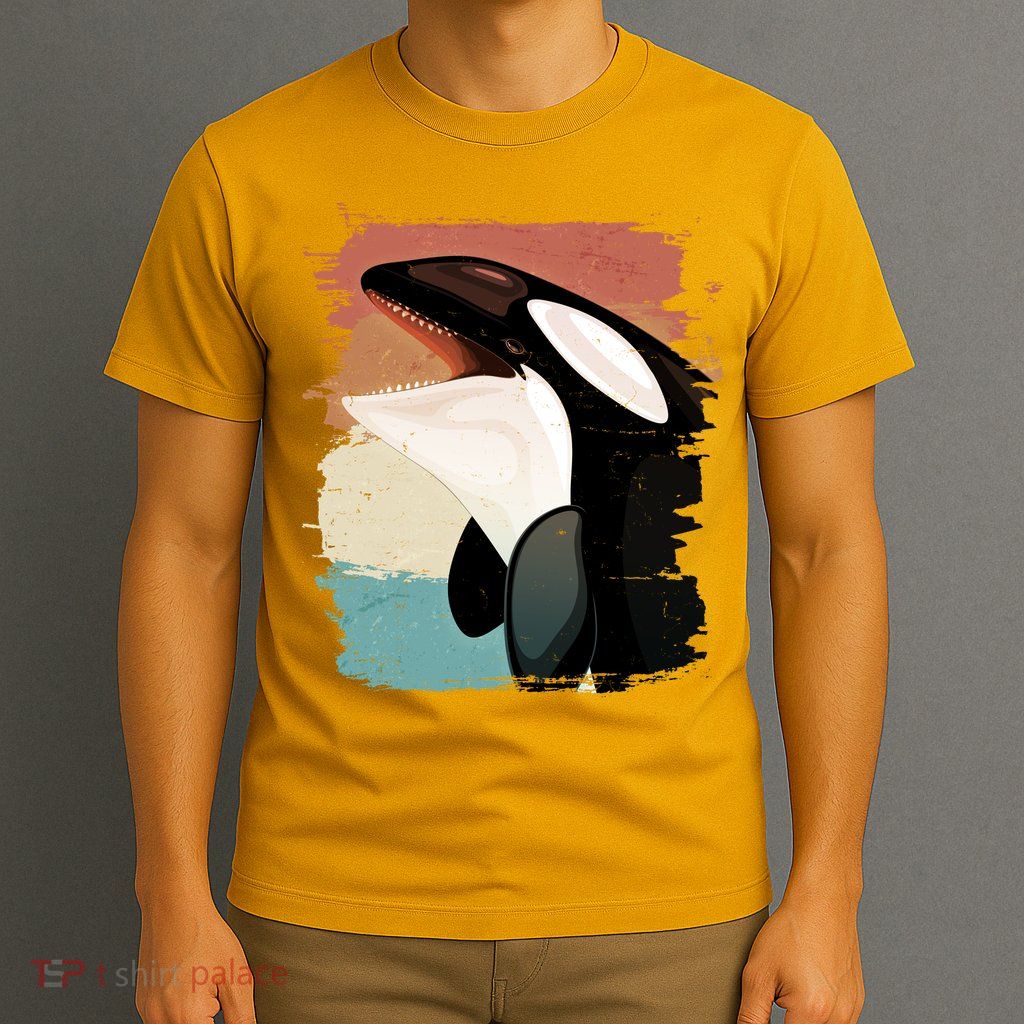 Distressed Retro Colors Orca Killer Whale T-Shirt