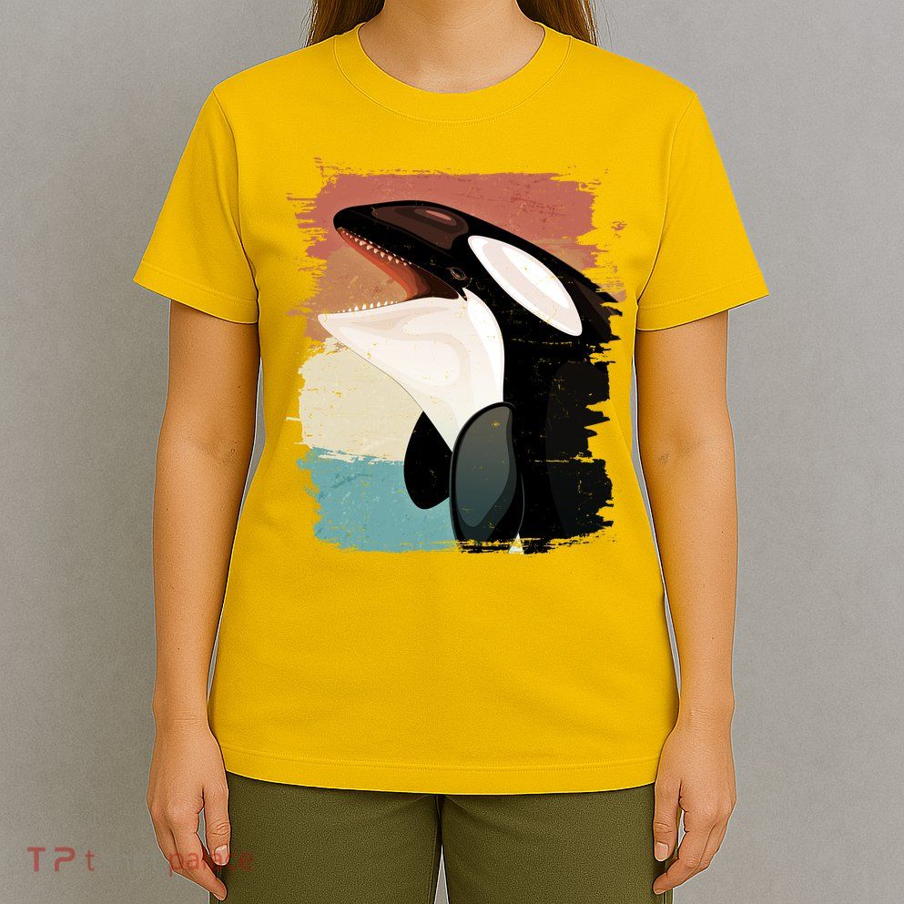 Distressed Retro Colors Orca Killer Whale T-Shirt