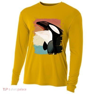 Distressed Retro Colors Orca Killer Whale Cooling Performance Long Sleeve Crew
