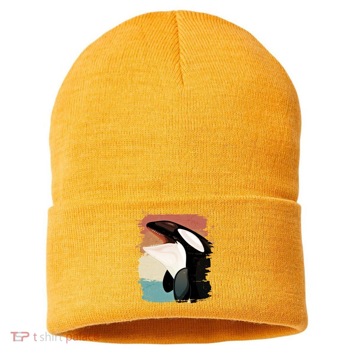 Distressed Retro Colors Orca Killer Whale Sustainable Knit Beanie