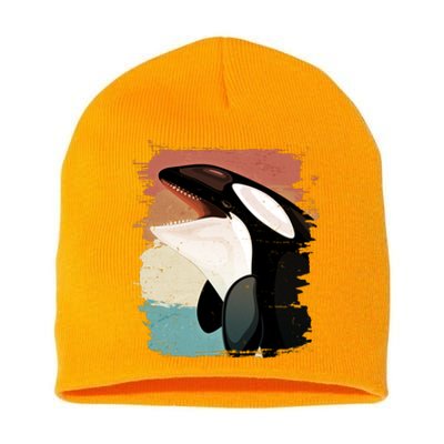 Distressed Retro Colors Orca Killer Whale Short Acrylic Beanie