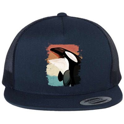 Distressed Retro Colors Orca Killer Whale Flat Bill Trucker Hat