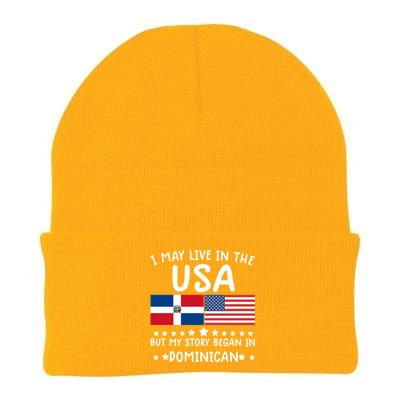 Dominican Roots Cute Gift Half American Flag Dominicaflag Tee Gift Knit Cap Winter Beanie