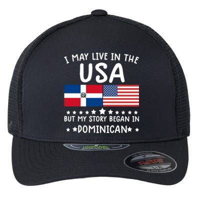 Dominican Roots Cute Gift Half American Flag Dominicaflag Tee Gift Flexfit Unipanel Trucker Cap