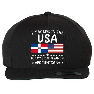 Dominican Roots Cute Gift Half American Flag Dominicaflag Tee Gift Wool Snapback Cap