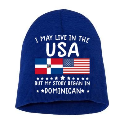 Dominican Roots Cute Gift Half American Flag Dominicaflag Tee Gift Short Acrylic Beanie