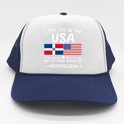 Dominican Roots Cute Gift Half American Flag Dominicaflag Tee Gift Trucker Hat