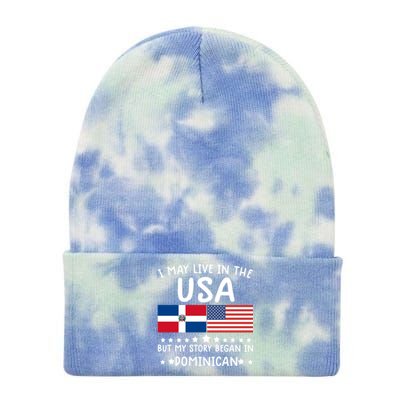 Dominican Roots Cute Gift Half American Flag Dominicaflag Tee Gift Tie Dye 12in Knit Beanie