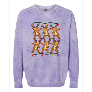 Dabbing Reindeer Christmas Lights Funny Colorblast Crewneck Sweatshirt