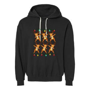 Dabbing Reindeer Christmas Lights Funny Garment-Dyed Fleece Hoodie