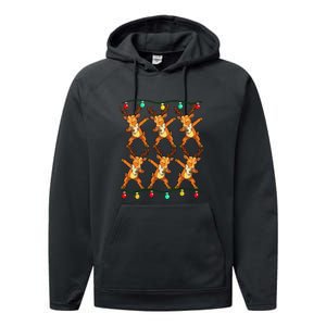 Dabbing Reindeer Christmas Lights Funny Performance Fleece Hoodie