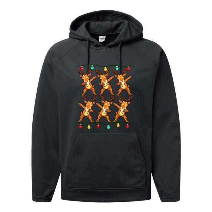 Dabbing Reindeer Christmas Lights Funny Performance Fleece Hoodie