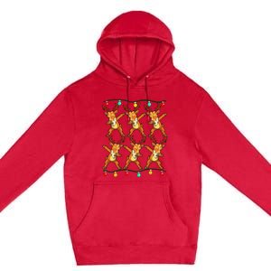 Dabbing Reindeer Christmas Lights Funny Premium Pullover Hoodie