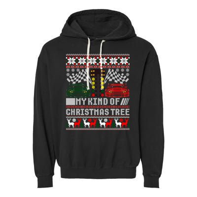 Drag Racing Christmas Tree Race Car Ugly Gift Garment-Dyed Fleece Hoodie