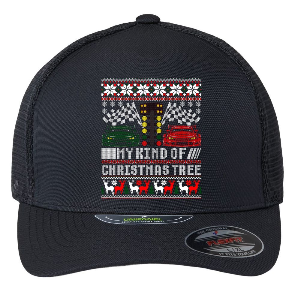 Drag Racing Christmas Tree Race Car Ugly Gift Flexfit Unipanel Trucker Cap