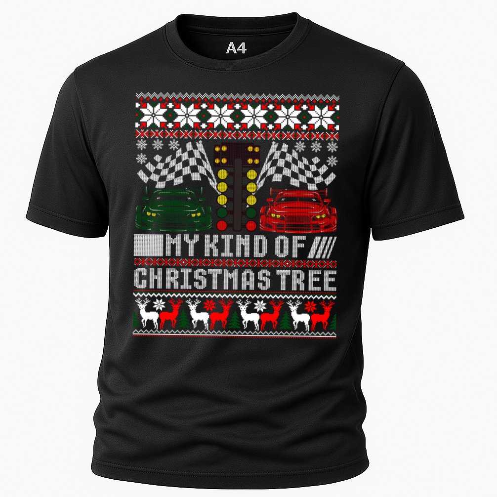 Drag Racing Christmas Tree Race Car Ugly Gift Cooling Performance Crew T-Shirt