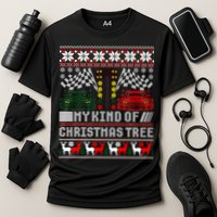 Drag Racing Christmas Tree Race Car Ugly Gift Cooling Performance Crew T-Shirt