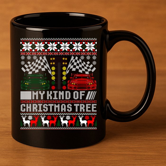 Drag Racing Christmas Tree Race Car Ugly Gift 11oz C Handle Ceramic Mug