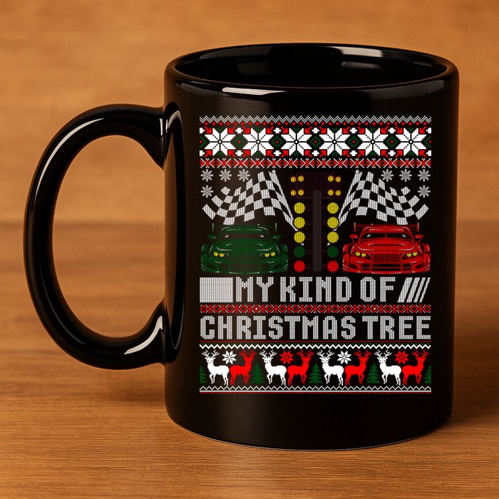 Drag Racing Christmas Tree Race Car Ugly Gift 11oz C Handle Ceramic Mug
