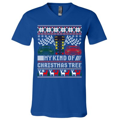 Drag Racing Christmas Tree Race Car Ugly Gift V-Neck T-Shirt