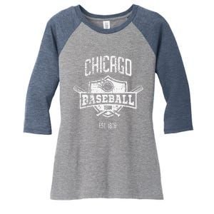 Distressed Retro Cub Look Fan Gift Party Tailgate Women's Tri-Blend 3/4-Sleeve Raglan Shirt