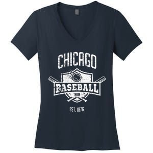 Distressed Retro Cub Look Fan Gift Party Tailgate Women's V-Neck T-Shirt