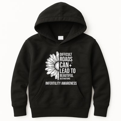 Difficult Roads Can Lead To Beautiful Destinations Infertility Awareness Kids Hoodie