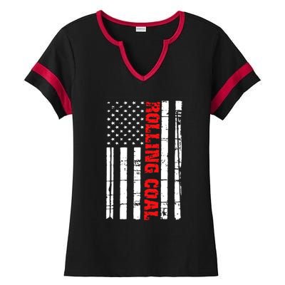 Diesel Rolling Coal Flag Gift Truck Turbo Brothers Ladies Halftime Notch Neck Tee