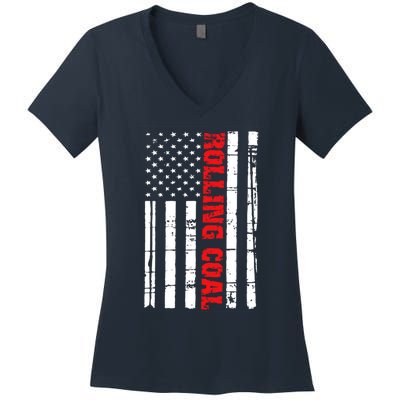 Diesel Rolling Coal Flag Gift Truck Turbo Brothers Women's V-Neck T-Shirt