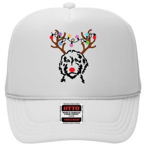 Doodle Reindeer Christmas Lights Funny Doodle Lover Xmas High Crown Mesh Back Trucker Hat